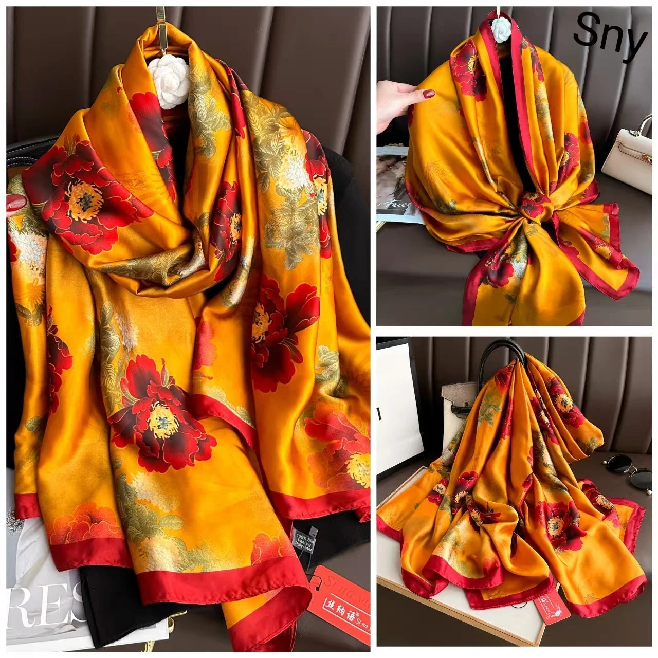 Tensili Brocade Satin Scarf Printed Silk Shawls