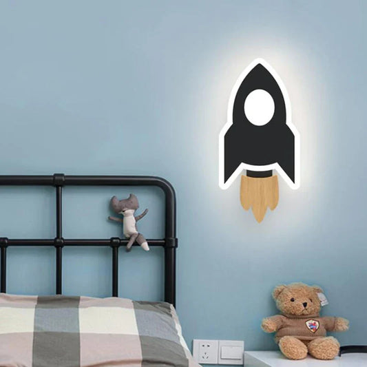 Cartoon LED Rocket & Moon Wall Lamp – Kids Night Light Bedroom Decor