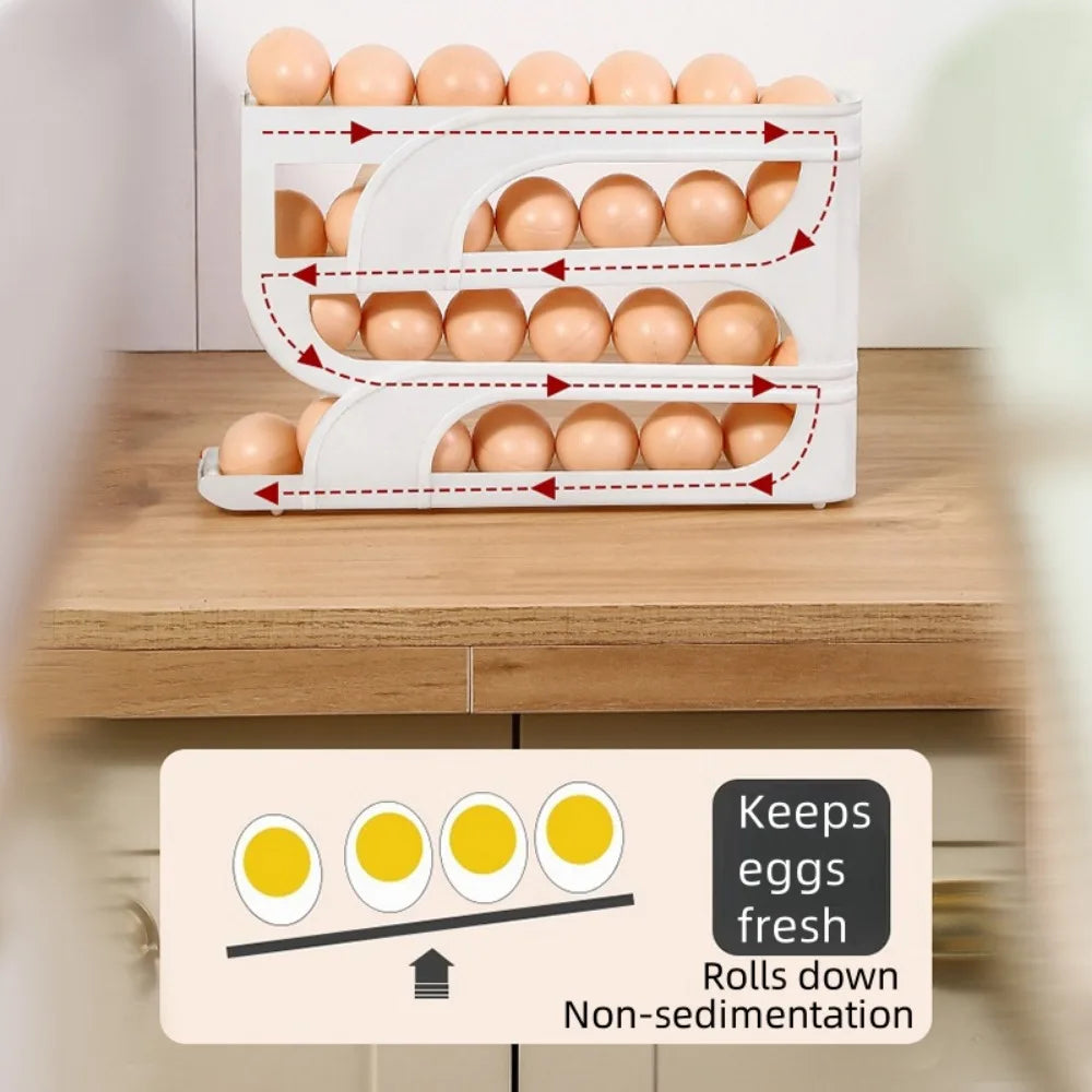 Automatic Egg Dispenser Rolling Egg Tray Organizer, Space Saving Refrigerator Egg Roller,Holds 20/30 Eggs Simultaneously