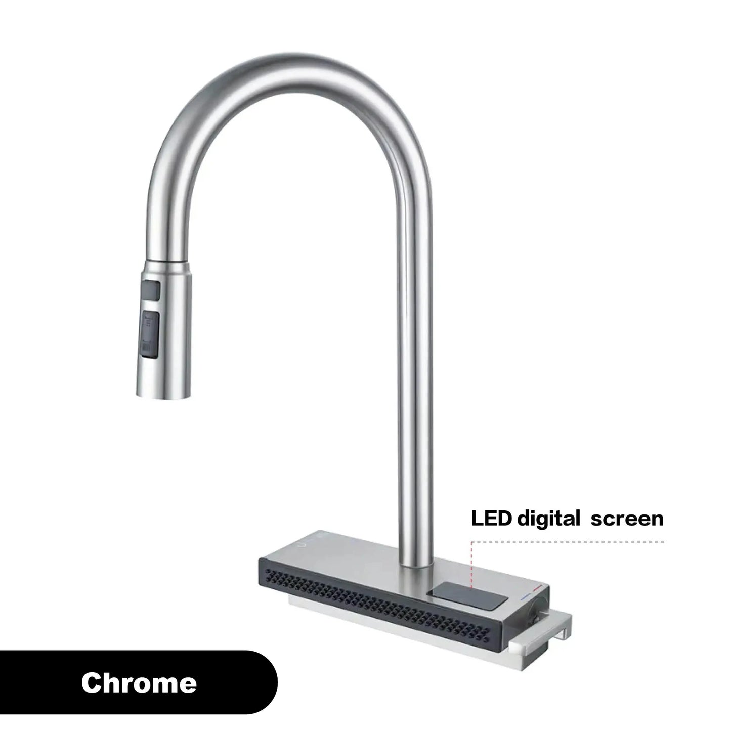 Gun Gray Brass Kitchen Sink Faucet Pull Out Sprayer Hot Cold Mixer Tap LED Digital Display Multifunction 360°Swivel Luxury Crane