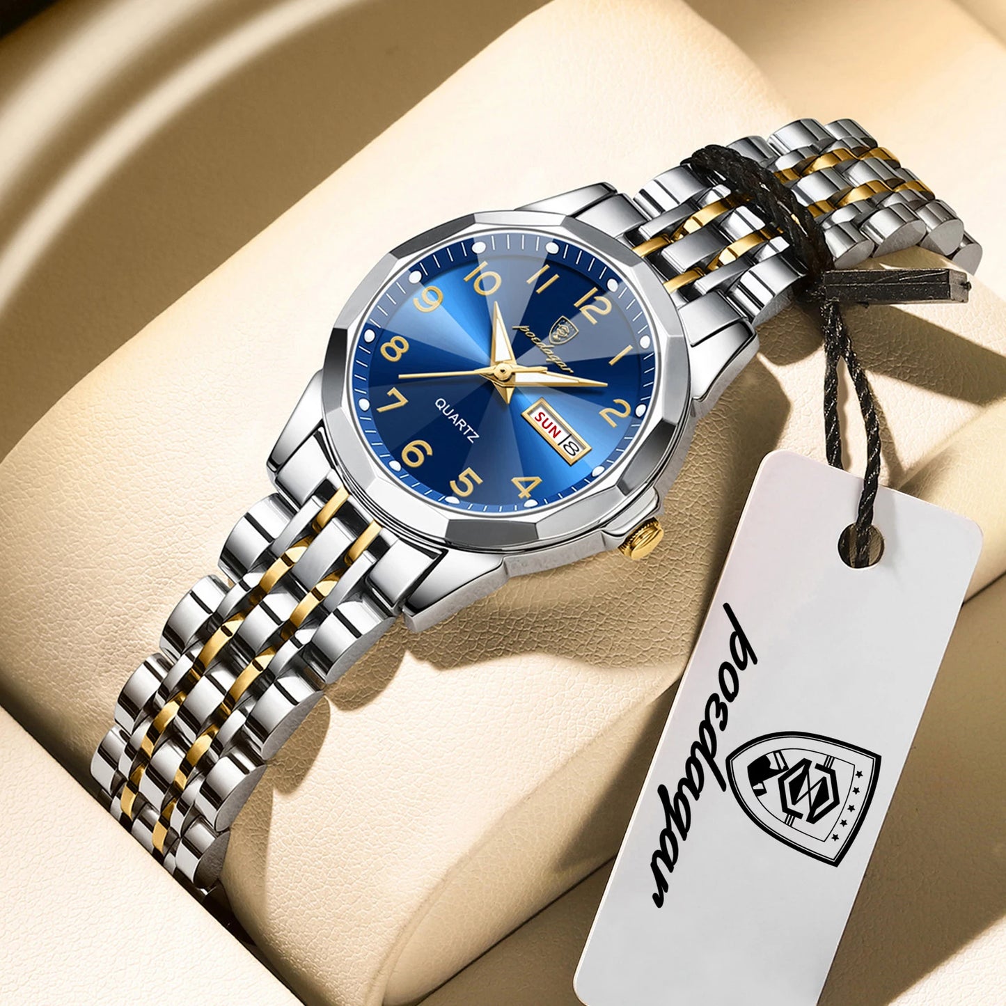 POEDAGAR Top Fashion Watches For Couple Waterproof Date Week Couple's Watches Quartz Stainless Steel Couple Watch Lovers Set+Box