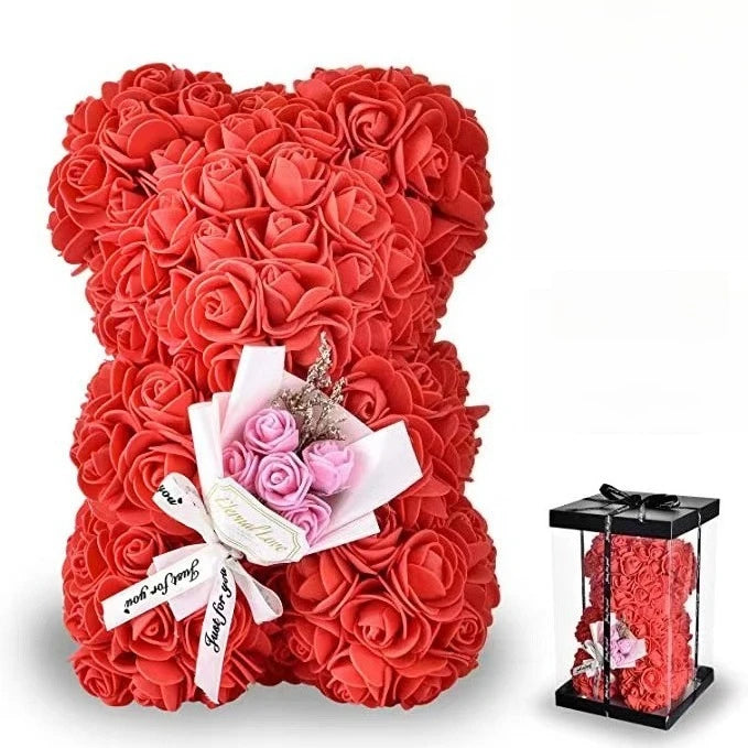 Valentines Day Gift 25cm Artificial Rose Bear With Box For Girl Friend Women Mother's Day Gift Brithday Present Wedding Party