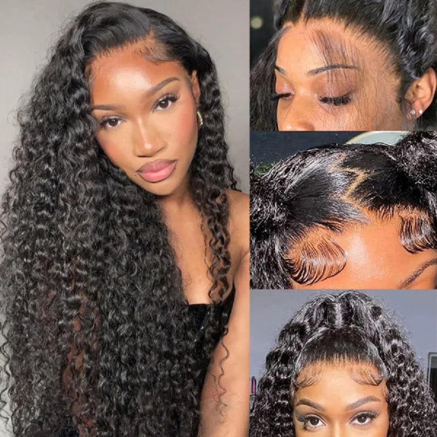 13x4 Hd Kinky Curly Lace Frontal 100% Human Hair Wigs Pre Plucked Brazilian Glueless Water Wave 4x4 Lace Closure Wigs Curly Wave