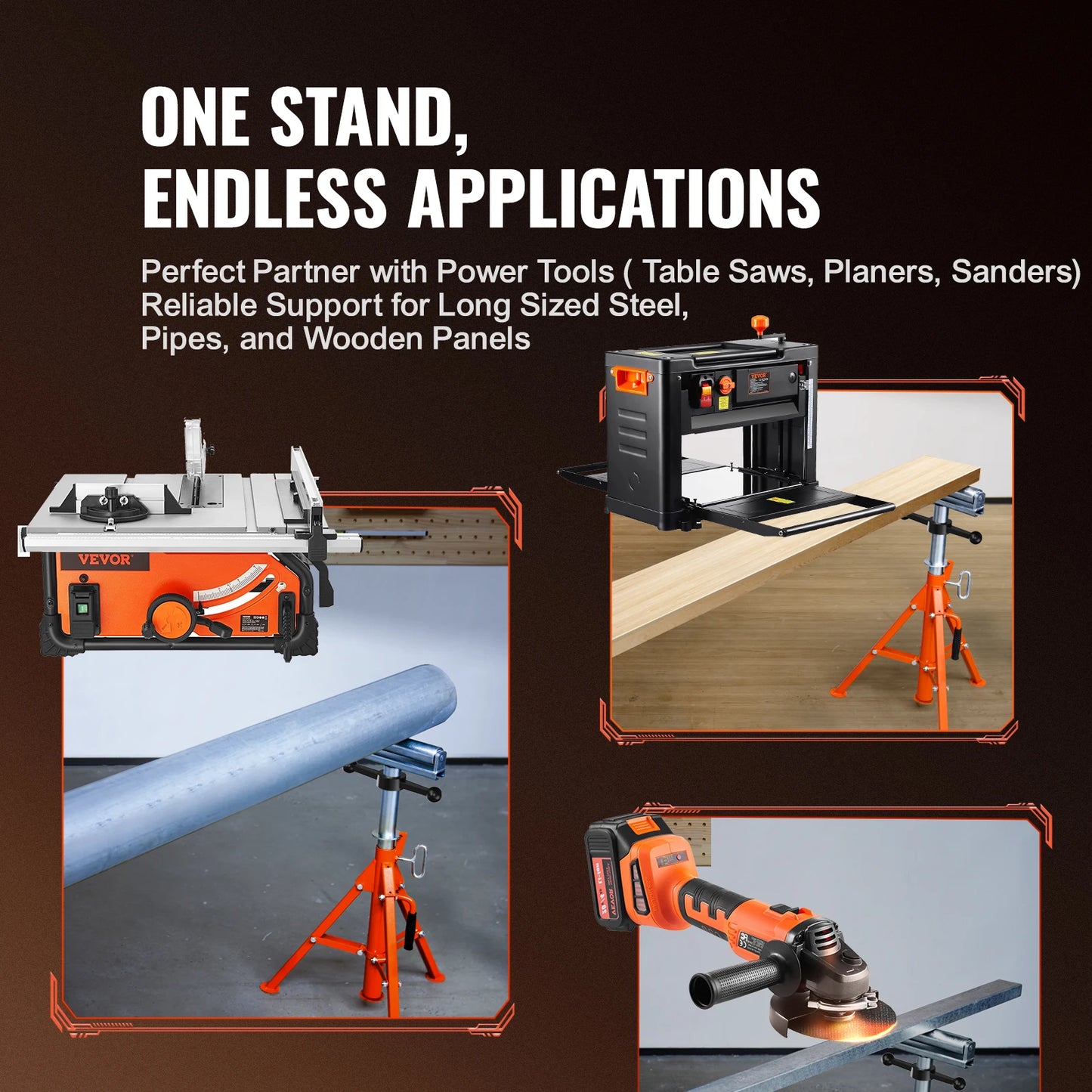 VEVOR Roller Stand Heavy Duty 2500 LBS Load Capacity 27.6"-52" Adjustable Folding Roller Support Stand for Pipes Wooden Boards