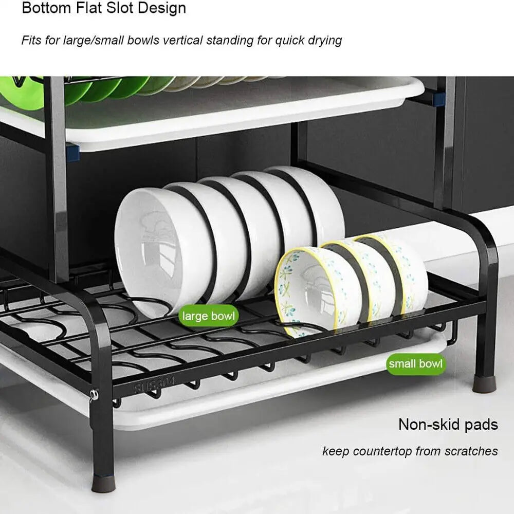 3 Tier Kitchen Sink Drainer Dish Shelf Rack Wall Mounted Dish Drying Rack