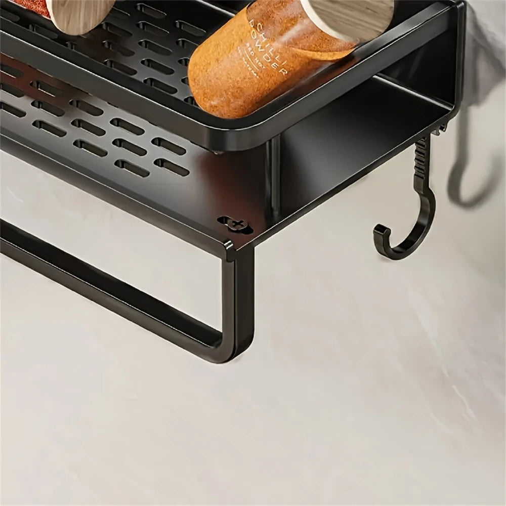 1 Multi-Functional Storage Rack With Rod Seasoning Rack Wall-Mounted Seasoning Storage Rack For Cooking Items