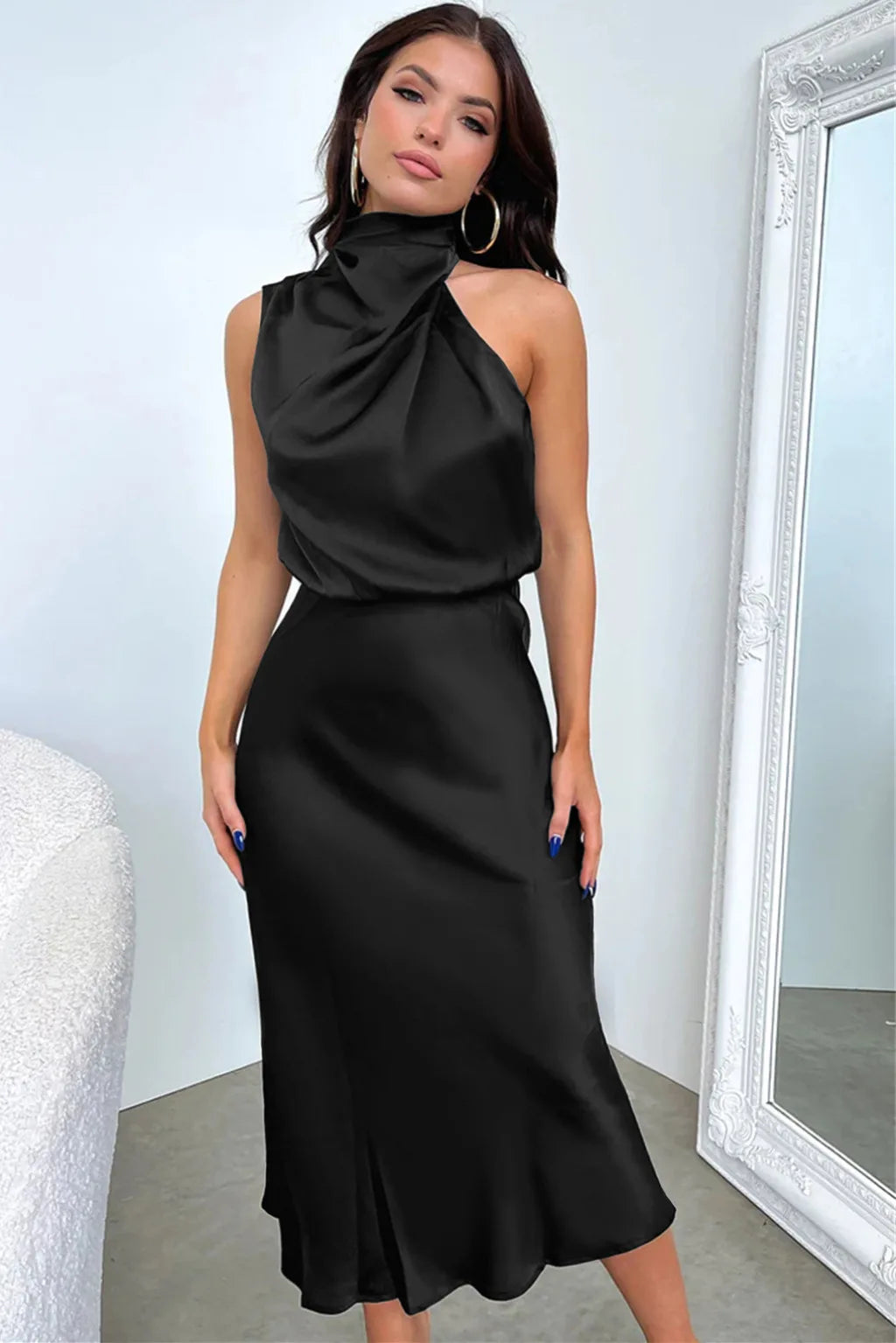 Summer High-End Silk Satin Sleeveless Long Dress Women Fashion Elegant Celebrity Dresses Evening Dress Party Clothes Ladies