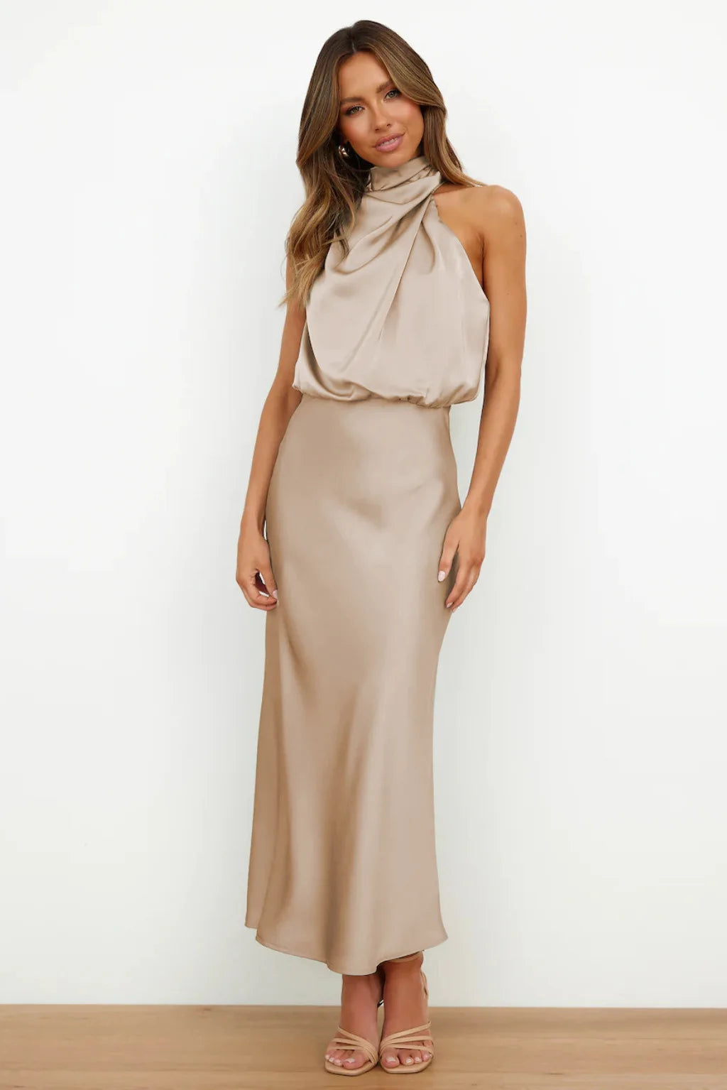 Summer High-End Silk Satin Sleeveless Long Dress Women Fashion Elegant Celebrity Dresses Evening Dress Party Clothes Ladies