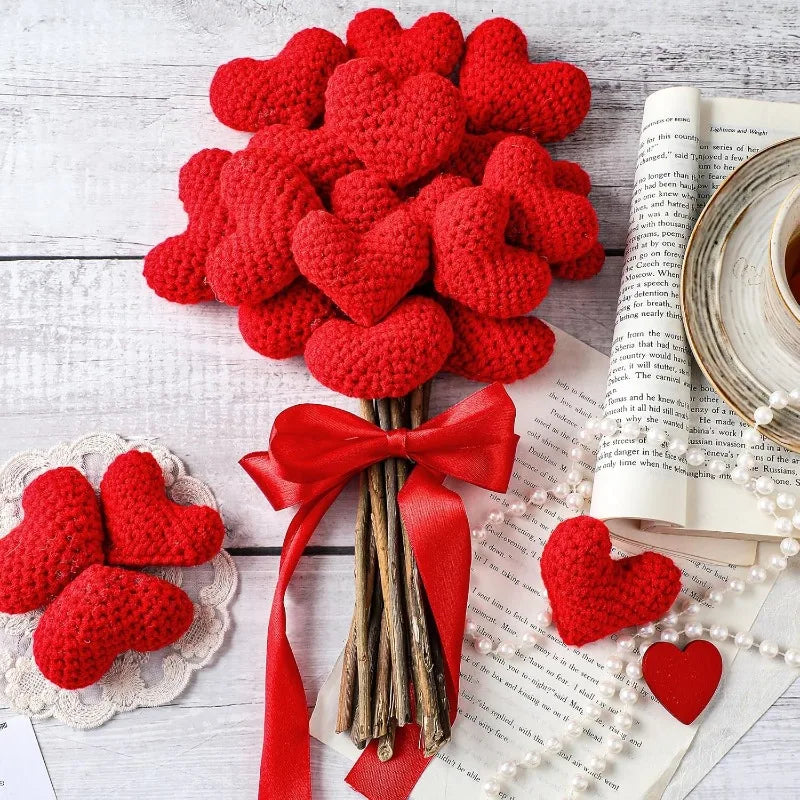 Handmade Crochet Heart Shaped Ornaments Valentine's Day Crochet Flower Bouquet DIY Clothing Shoes Socks Decorative Accessories