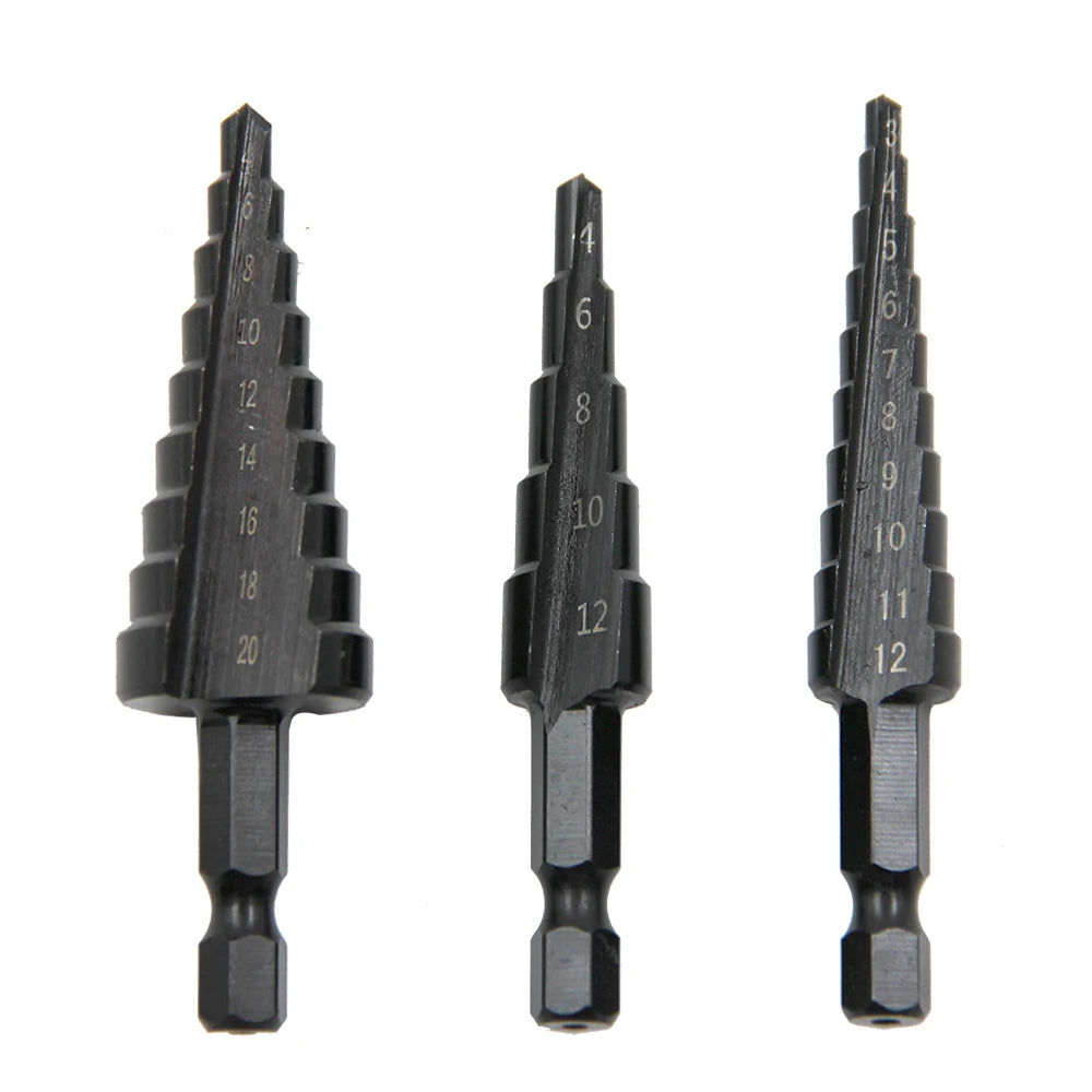 Black Hexagonal Shank Straight Groove Step Drill Bit