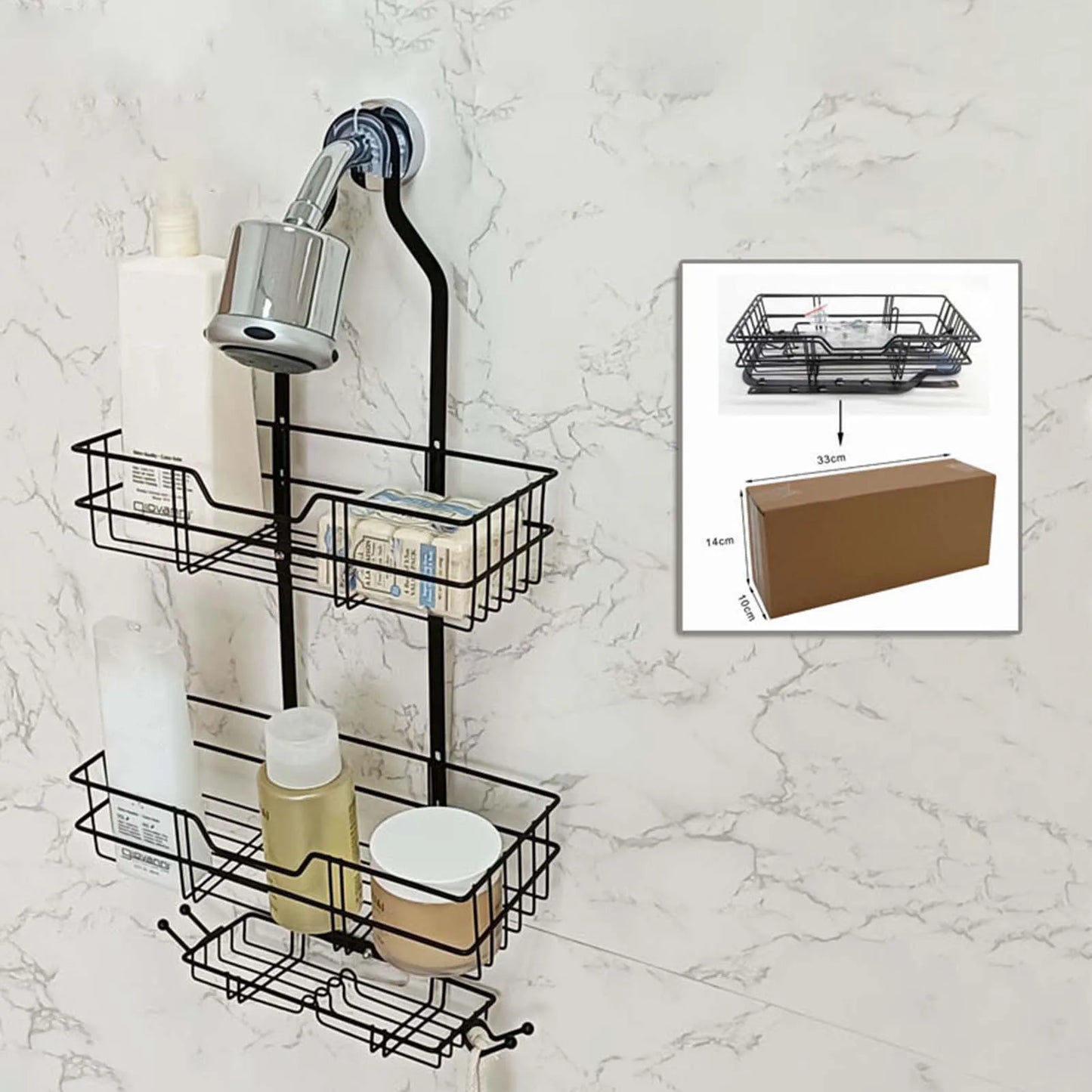 3-Tier Household Shower Shelves for Hanging Caddy Drilling Bathroom Storage No Drilling Rustproof Living Room Kitchen Organizer