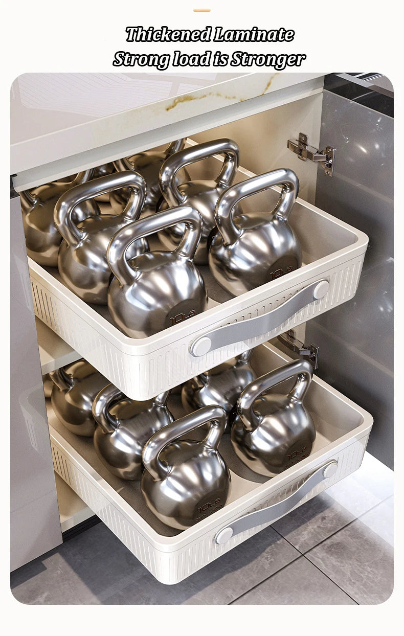 Kitchen Sliding Drawer with Slide Rail Cabinet Clothes Spice Dish Bowl Storage Rack Pull Out Cabinet Organiser Tray With Handle