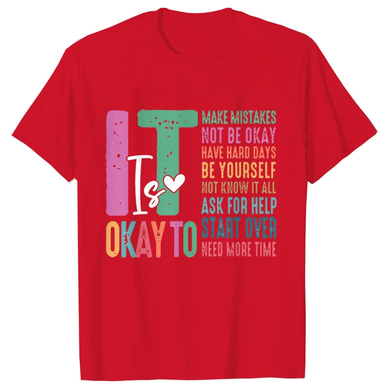 It's Okay To Make Some Mistakes T-shirt for Women Mental Health Shirt Motivational Y2k Tops Short Sleeve Tees Female Clothing