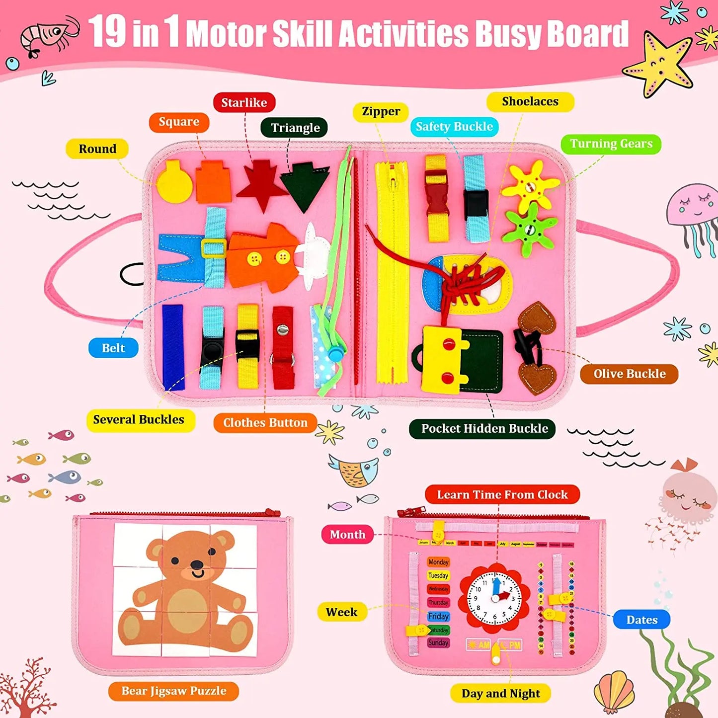 Sensory Tactile Mat Developmental Education Toy Montessori Busy Board Life Skills Fine Motor Learning Activities Toys for Kids