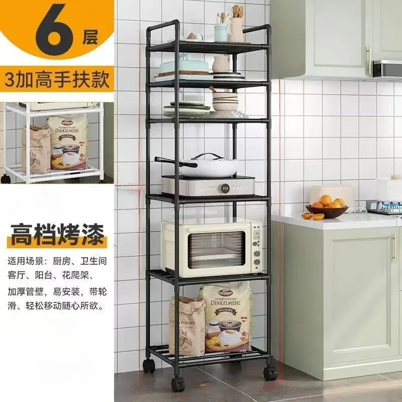 Kitchen Storage Rack Multilayer No Drill Rolling Shelf for Pots Microwave Oven Vegetables Organiser