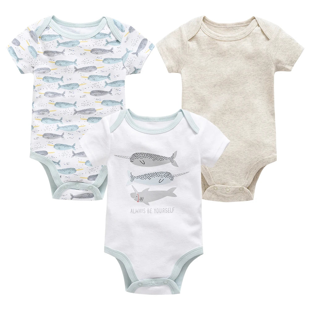 New Baby Boy Clothes Summer 100% Cotton Blue Grey Tie Print Three Piece Short Sleeve Bodysuit Pants vetements bebe For 0-12M