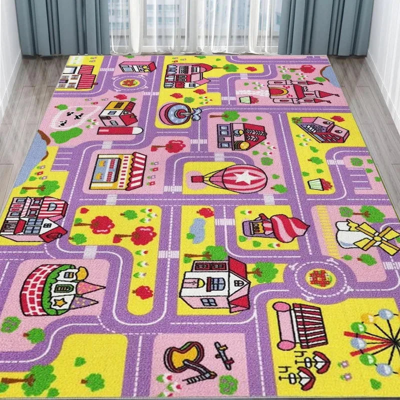 VIKAMA Children'S Educational Play Mat Non-Slip Urban Road Traffic Design Suitable For Offices, Children's Rooms, And Home Decor