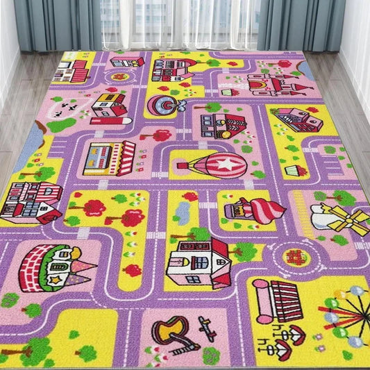 VIKAMA Children'S Educational Play Mat Non-Slip Urban Road Traffic Design Suitable For Offices, Children's Rooms, And Home Decor