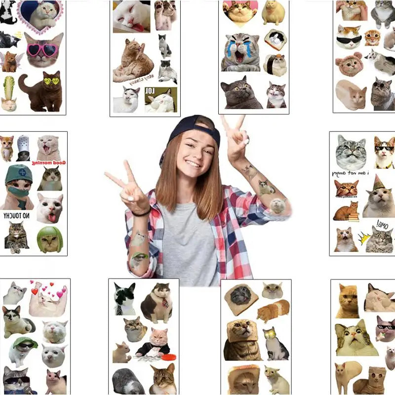 10Pcs/set New Love Cat Temporary Tattoo Stickers Cute Cat Children Waterproof Tattoo For Kids Funny Birthday Gift