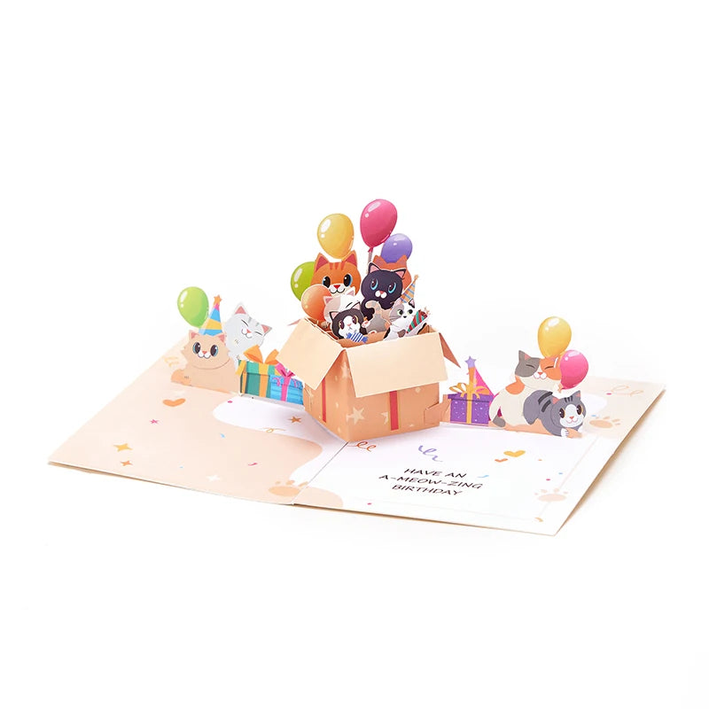 Cats Pop-up Entertaining Greeting Card Cute Docile Kittens Birthday Card With Envelope Creative Celebration Birthday Gifts