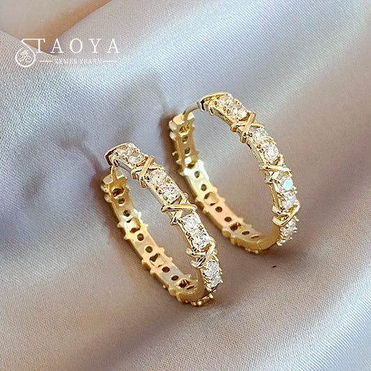Zircon X Metal Hoop Earrings Jewellery Set