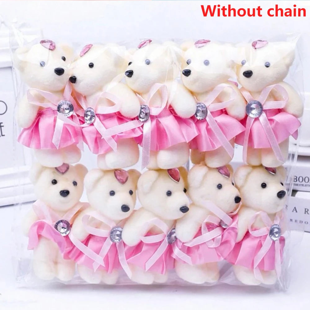 10pcs/Pack 12CM Couple Bear Flower Bouquet Dolls Mini Foam Teddy Bears Plush DIY Valentines Flower Gifts Packaging Accessor part