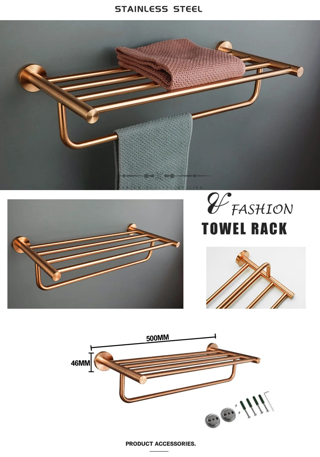 Brushed Rose Gold Towel Rack Single And Double Rod Ring Paper Holder Robe Hook Soap Dispenser Toilet Brush Bathroom Accessories