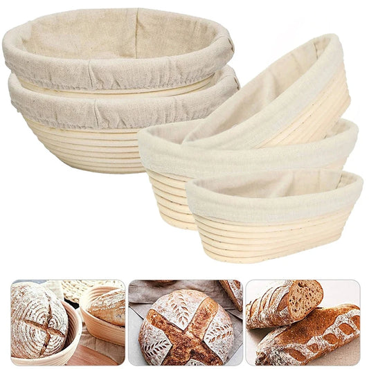LMETJMA Bread Proofing Basket Round Oval Long Banneton Rattan Bread  Dough Proofing Proving Rattan Basket with Linen Liner Cloth