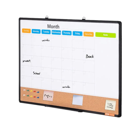 36x 24 Monthly Calendar Whiteboard and Cork Board Combo with Aluminum Frame
