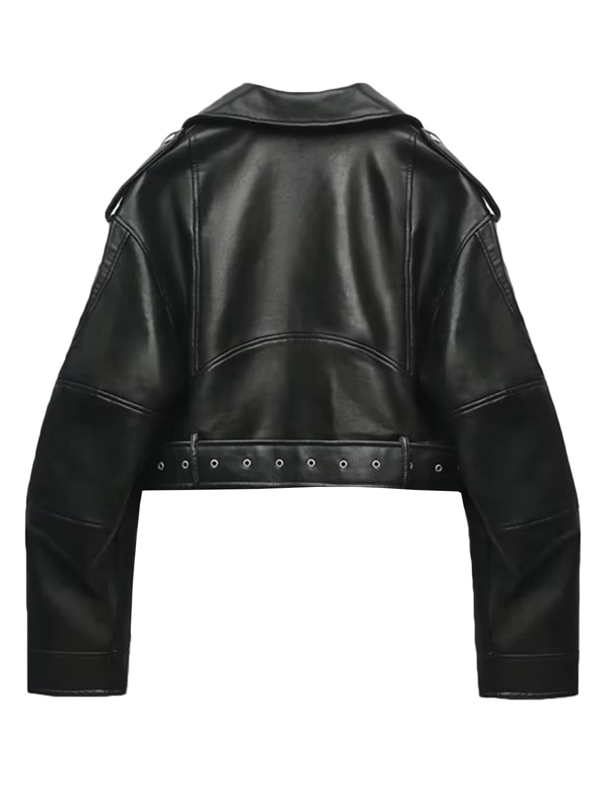 Turn-Down Collar Leather Jacket