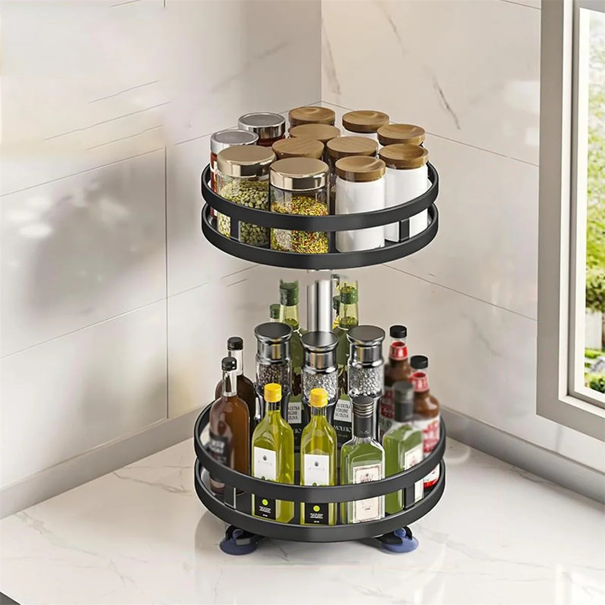 Rotatable Kitchen Storage Rack kitchen Accessories Spice Storage Rack Clean Storage 360 Degrees Rotatable Organiser Turntable