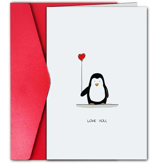 1pc Greeting cards, fun and creative, for family and friends, suitable for any occasion, penguins holding love balloons