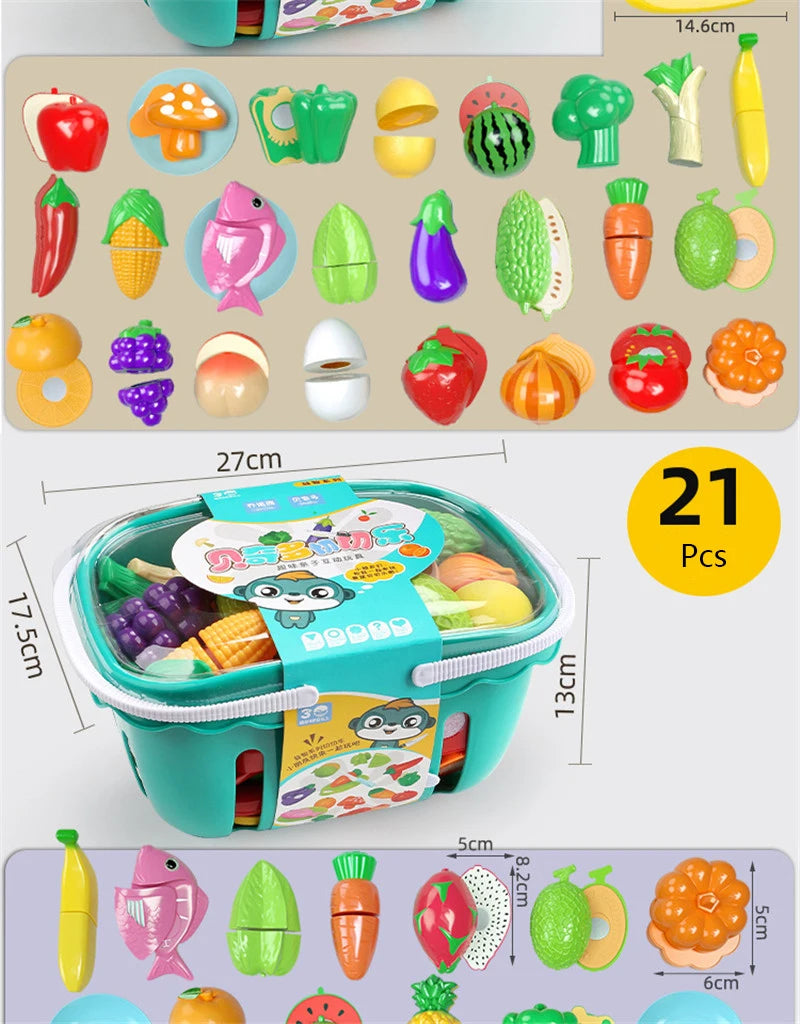 Kitchen Play House Toy Set Simulation Basket Fruit Vegetable Food Cutting Game Educational Kids Montessori Learning Girls Toy
