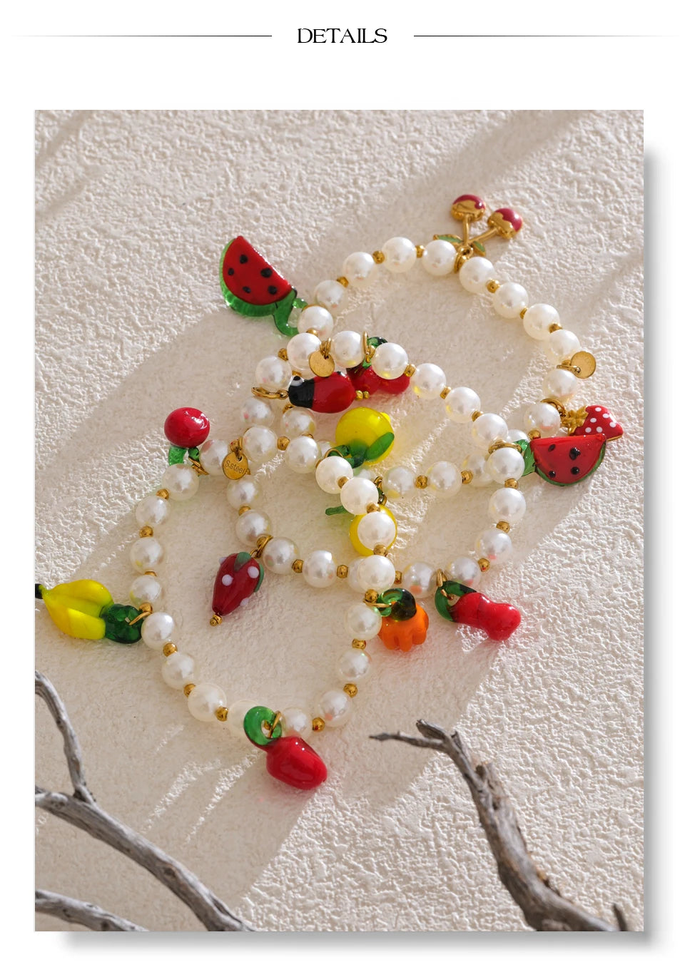 Yhpup 5 Style Trendy Handmade Beads Jewelry Simulated Pearls Chain Fruit Drop Bracelet Bangles Stainless Steel Wrist Accessories