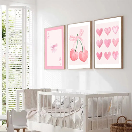 Trendy Pink Bows Preppy College Watercolor Bows Coquette Girly Poster Print Wall Art Pictures Canvas Painting Room Home Decor