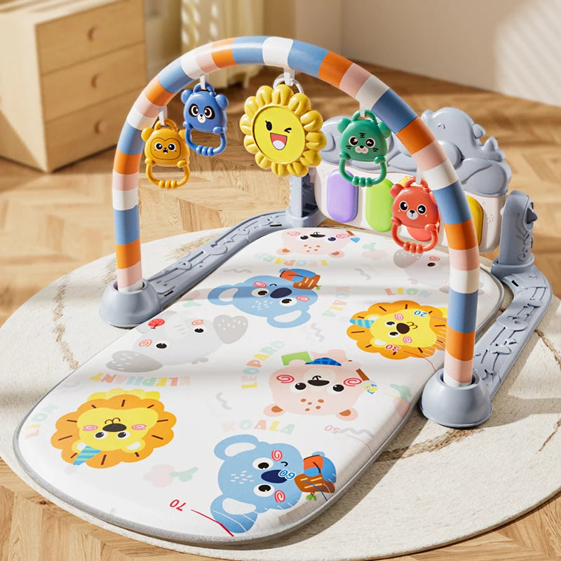 Baby Activity Play Mat with Music & Lights, 5 Detachable Sensory Toys Kick Piano Mat, Tummy Time Game Playmat Easy Assembly Moto