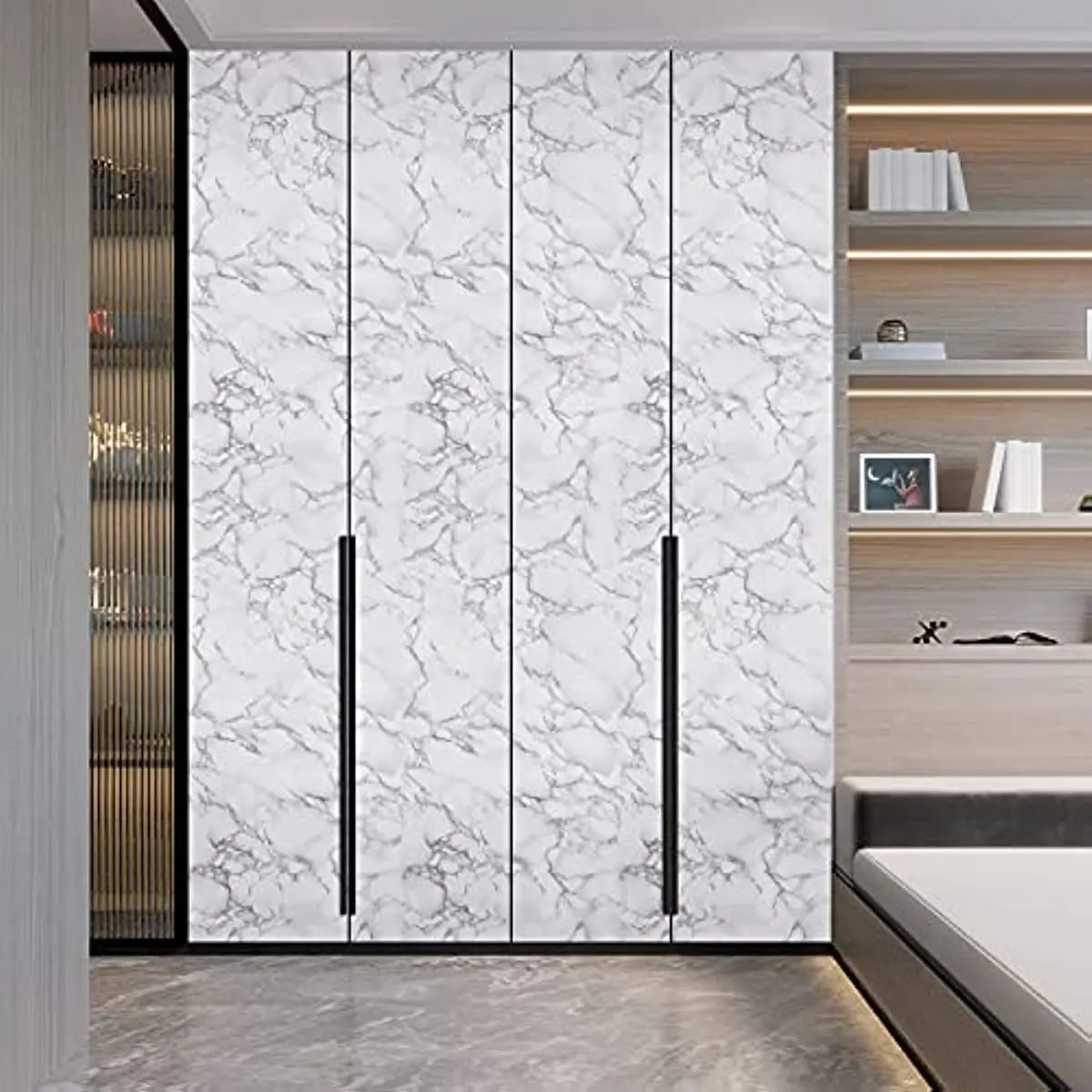 Marble Self Adhesive Contact Paper White Grey Marble Wallpaper Peel and Stick Glossy Marble Contact Paper for Countertop Kitchen