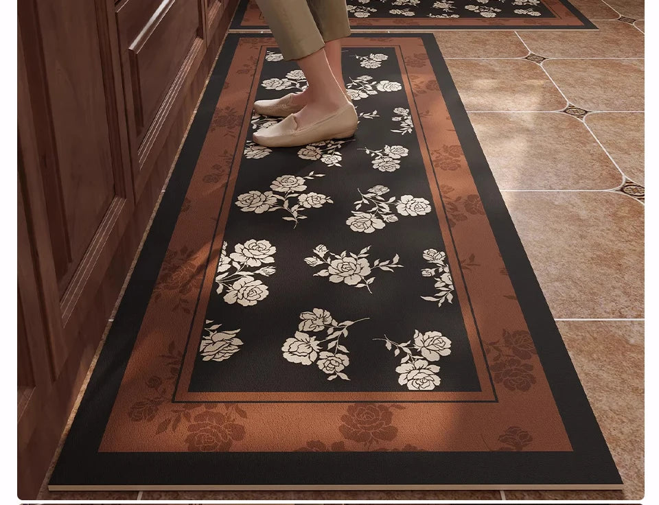 Rug for Kitchen Waterproof Non-slip Leather PVC Floor Mat American Retro Style Rugs Oil-proof Stain-resistant Long Carpets 주방 카펫