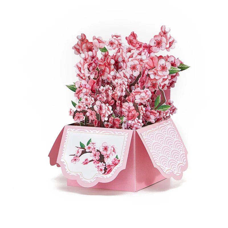 Valentine's Day Pink Cherry Blossom Pop Up Card Box Bouquet Birthday Mother's Day Handmade Gift for Girlfriend