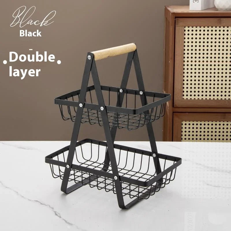 2-3 Tiers Countertop Fruit Basket Portable Iron Art Kitchen Organiser for Fruits Bread Snacks Storage Rack