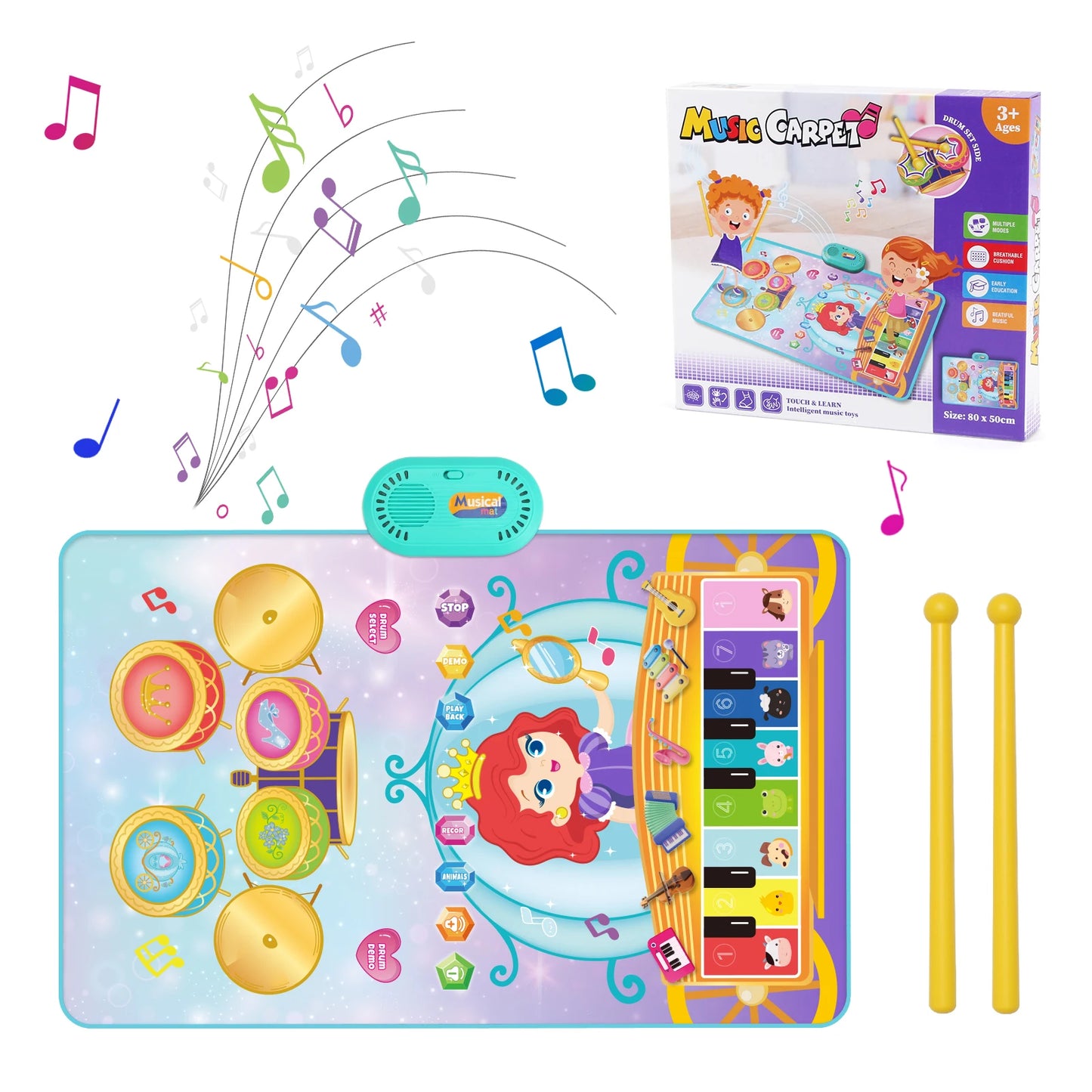 80x50cm Cartoon Musical Piano Mat Floor Play Mat For Kids Educational Toys Jazz Drum Toys with 6 Instruments Sounds Music Toys
