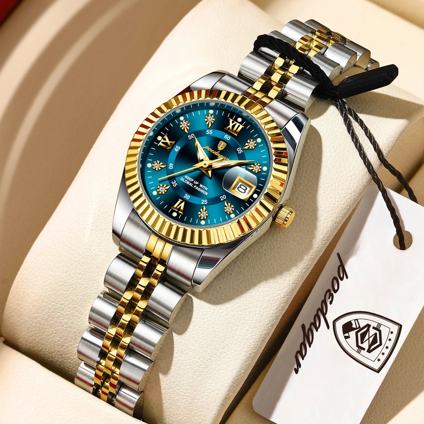 POEDAGAR Top Luxury Couple's Watches Luminous Date Classic Watches For Couple Quartz Stainless Steel Couple Watch Lovers Set+Box