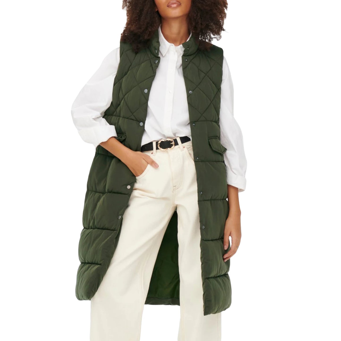 Women Quilted Puffer Vest Solid Color Warm down Jacket Button Cardigan for Winter Outwear Streetwear