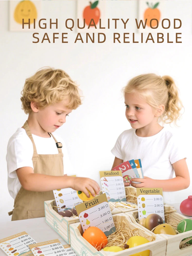 Wooden Pretend Play Kitchen Toys Cutting Food Accessories Set Fruit Vegetable Bakery Meat fish Early Educational Cognition Toys