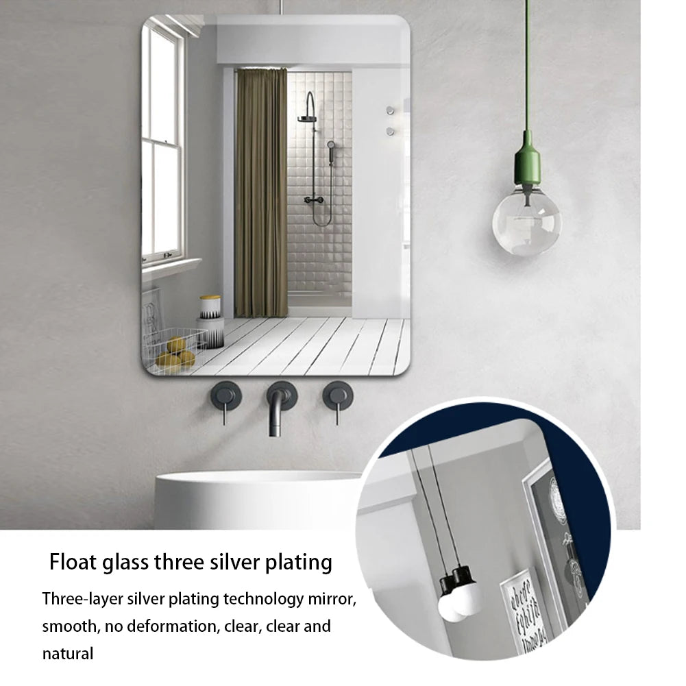 Modern simple frameless rounded corner wall mounted mirror, bathroom makeup mirror, toilet bathroom decorative mirror