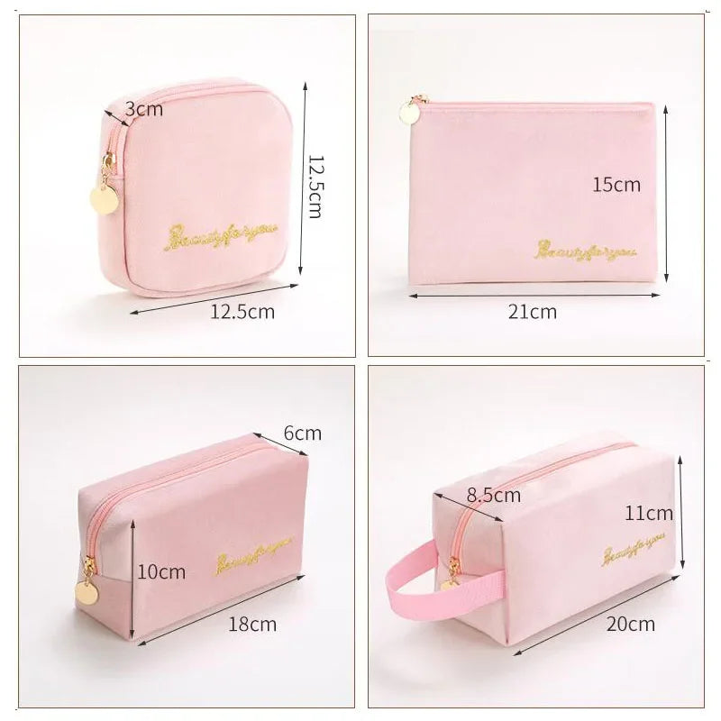 Plush Cosmetic Bag for Women – Large Zipper Makeup & Toiletry Travel Pouch, Solid Color Beauty Bag