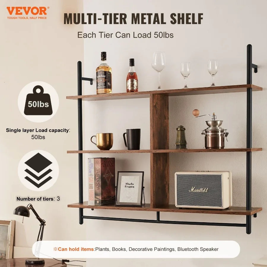 Industrial Pipe Shelf 3 Tier 41.5x9.84in WallMount for Kitchen Bedroom