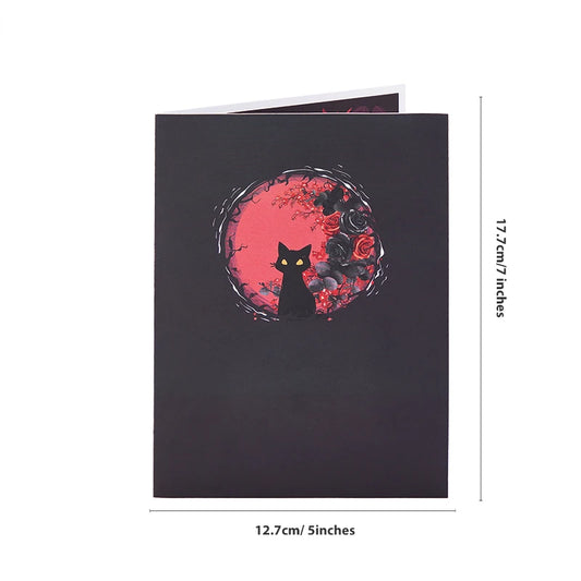 Exquisite Greeting Card Crescent Shape Pop Up Birthday Gifts Black Red Rose Elegant Cat Greeting Cards Creative Birthday Card