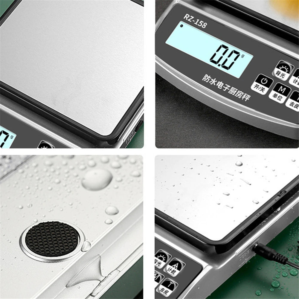 Digital Precision Scale Electronic Scale Waterproof Smart Kitchen Scale with Calibration USB Charge Coffee Balance 15/10/3KG