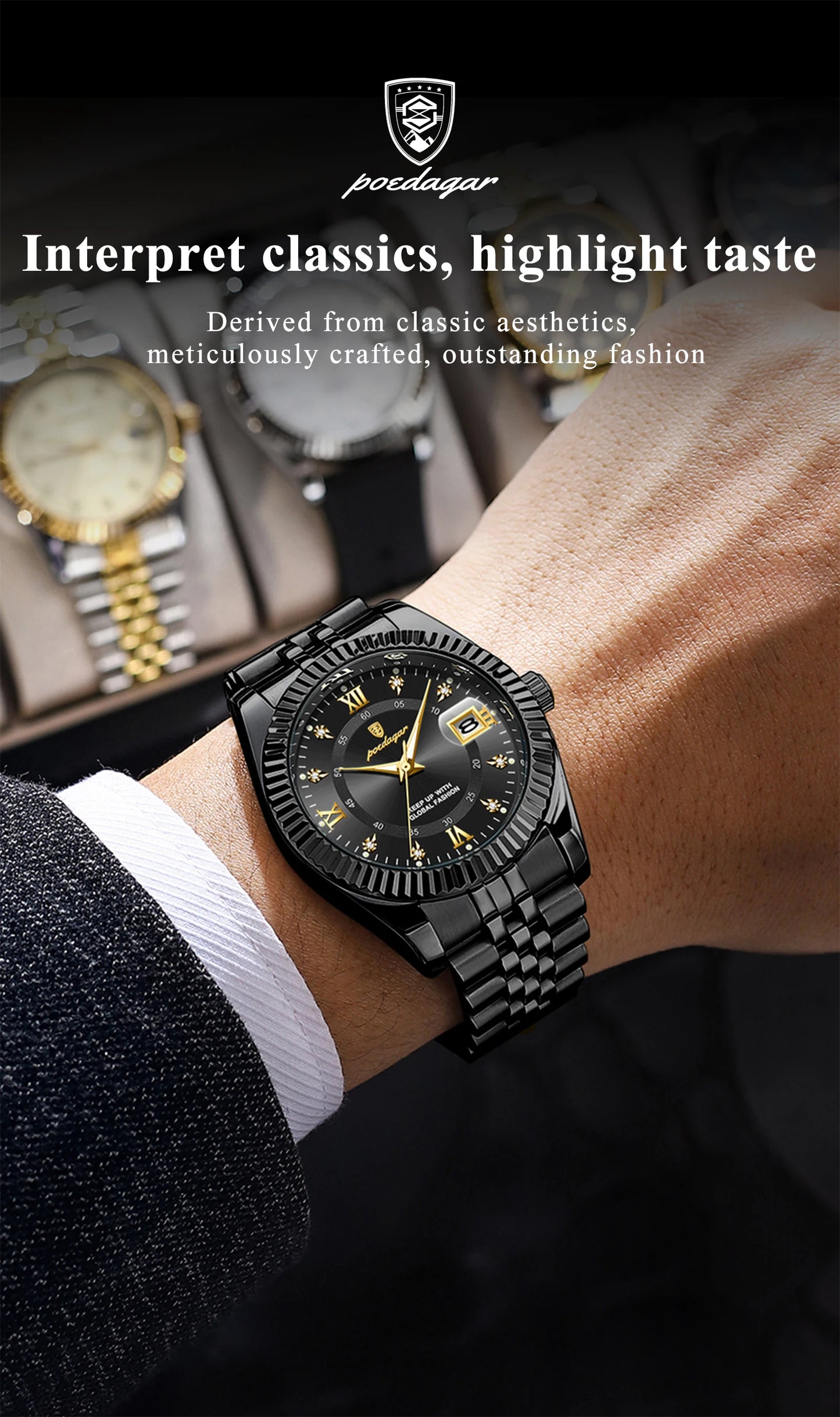 POEDAGAR Luxury Fashion Men Watch Waterproof Stainless Steel Luminous Military Man Wristwatch Date Business Quartz Men's Watches